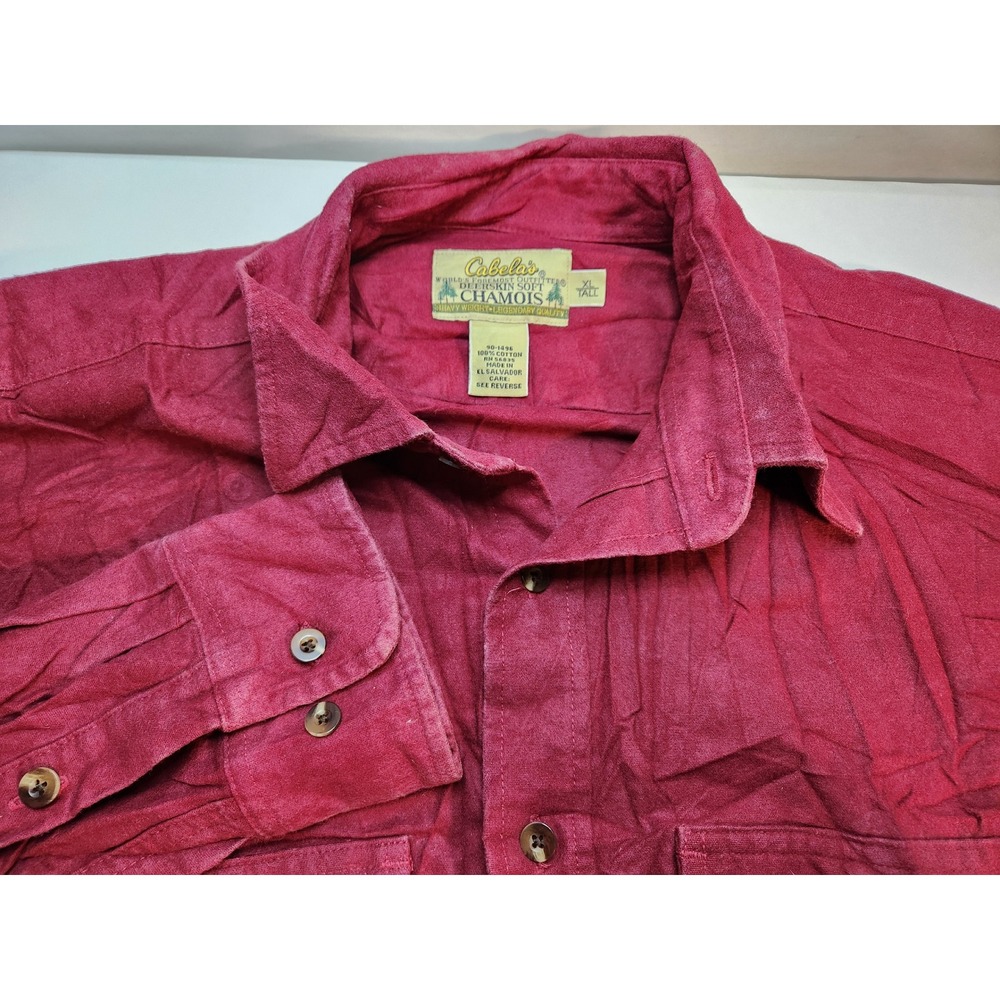 Cabelas Mens Deerskin Soft Chamois Heavyweight Button Up Shirt Red XLT